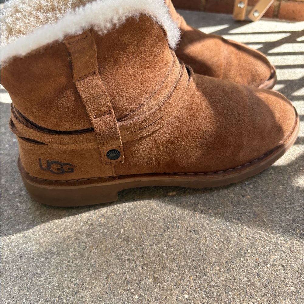 UGG Tan Suede Ankle Boots with Shearling